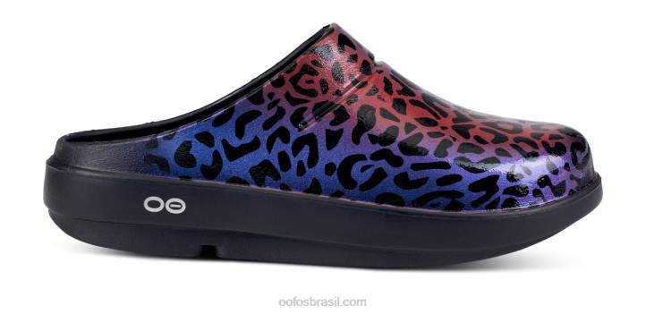 leopardo arco-íris OOFOS tamanco feminino edição limitada oocloog 62V298