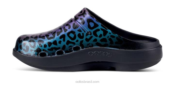 leopardo arco-íris OOFOS tamanco feminino edição limitada oocloog 62V298