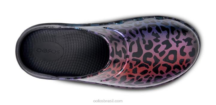 leopardo arco-íris OOFOS tamanco feminino edição limitada oocloog 62V298